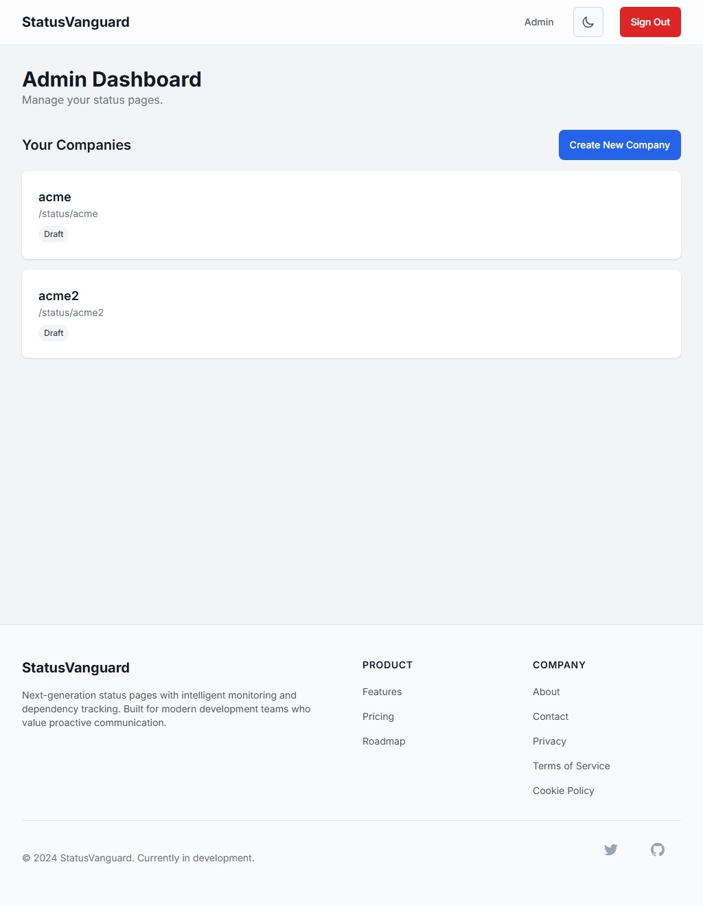 StatusVanguard Dashboard